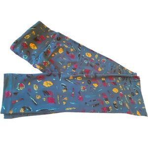 1262 LuLaRoe Leggings Size OS Blue Yellow Gold ScratchesPrint New